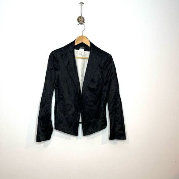 Apanage Women's Size 8 38 Vintage Satin Long Sleeve Blazer Suit Solid Black - Picture 15 of 16